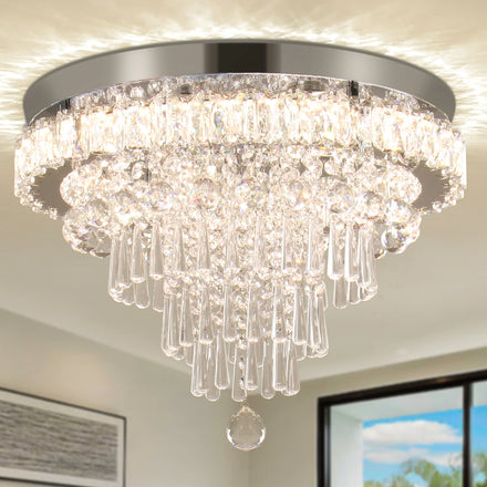 Modern Large Crystal LED Chandelier Flush Mount Ceiling Light Fixtures for Living Room
