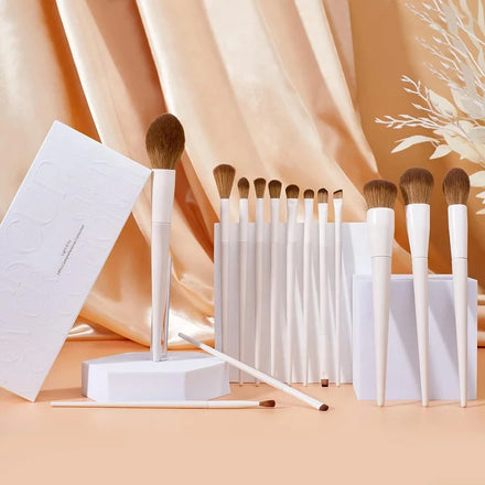Hot Sell Vegan Brown Hairs Spraying Essential 10 Pieces Eye Brush Set 14 Pieces Beige Makeup Brush Set