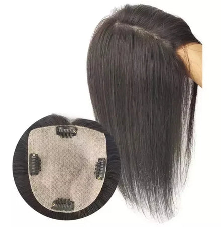 Silk Base 100% Human Hair Toppers Women Toupee 16inches Remy Hairpieces for Women 6x6 Inch Straight Chinese Hair Black and Brown