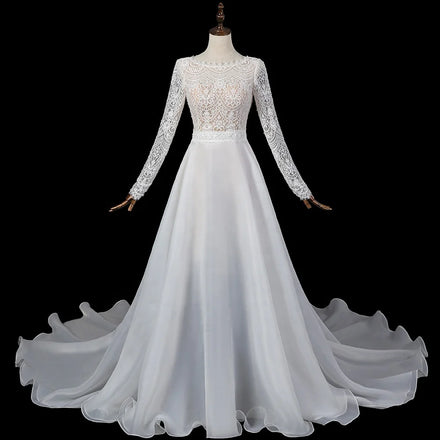 Jancember LSDZ101 Lace Satin Muslim Bridal Women's Wedding Long Dresses