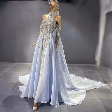 Jancember SCZ141 Luxury Crystal Halter Women's Evening Party Formal Dresses