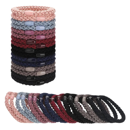 12 Pcs Set No Metal No slip Thick Ropes Strong Stretchy Nylon Thick Elastic Hair Bands Ponytail Holder Girl Braided Hair Ties
