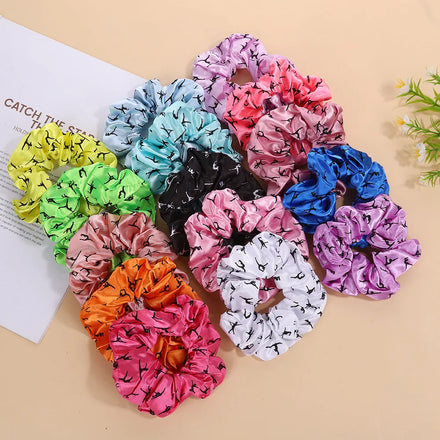 Wholesale Custom Shiny Satin Scrunchy Women Yoga Hair Band Ties Print Xl Eyelash Scrunchies Eye Lash Scrunchie for Girls