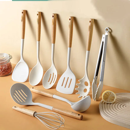 Classic Luxury Kitchen Utensils Cookware Gadgets Stuff Wooden Accessories Cooking Silicon Kitchen Tool Set