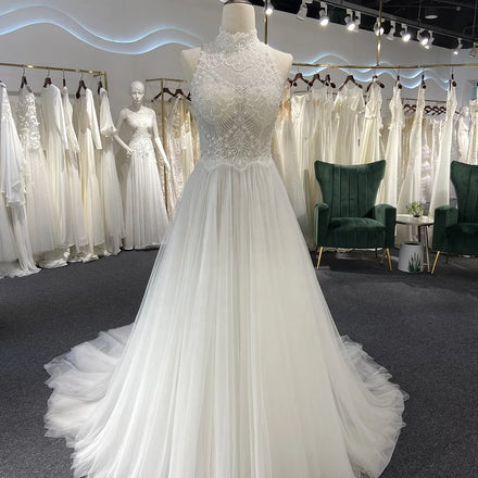 Jancember LSSG017 Simple Halter A-line Bridal Wedding Gowns Women's Dresses