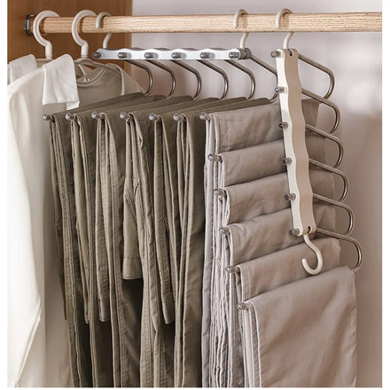 Multilayer Clothes 6 Layer Metal Foldable Stainless Steel Space Saving Multifunctional Clothes Rack Pants Hanger