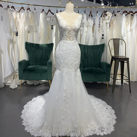 Jancember LSSG036 Princess Illusion Sleeveless Mermaid Wedding Dresses