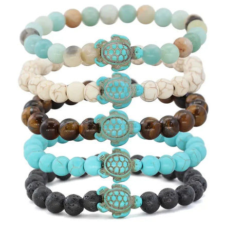 Turquoise Powder Stone Beaded Bracelets Sea Turtle Design 5pcs Fashion Jewelry Weddings Religious Occasions Featuring Diamond