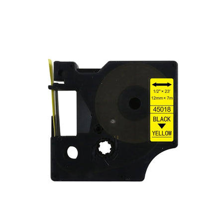 Tatrix 12mm Compatible DYMO LabelManager PNP/150/160/210D/280/350 Cartridge 45018 Black on for Yellow Label Tape High Visibility