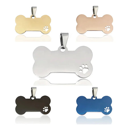 Customized Stainless Steel Bone Shape With Paw Blank Dog ID Tag for Engraving Pet Information