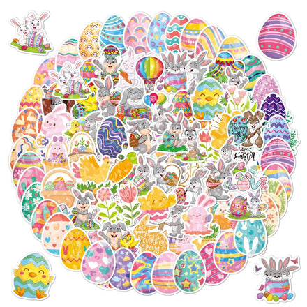 50Pcs Factory Ready Ship Easter Cartoon Holographic Laser Adhesive Waterproof Custom Vinyl Stickers for Candle Craft