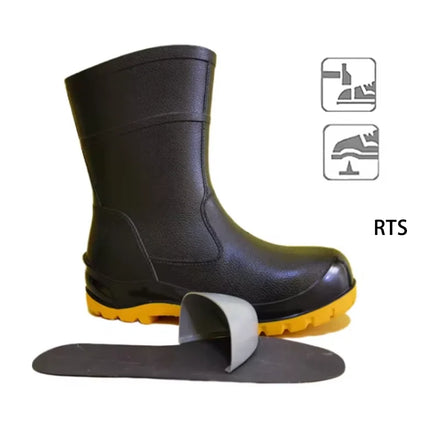 Top-level Rubber Rain Shoes Machinery Construction Safety Rain Shoes Steel Toe Steel Midsole Low Cut PVC Rain Boots