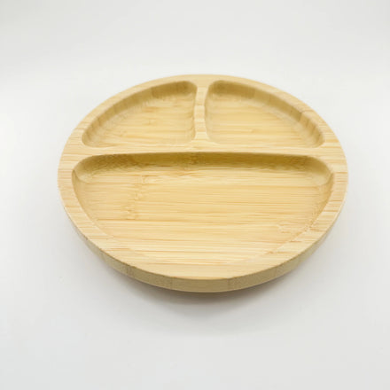 Aierdi Eco-Friendly Food Grade Easy to Clean Strong Suction Cup Three Grid Divided Cartoon Baby Bamboo Plates