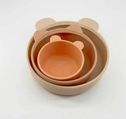 BPA Free 100% Food Grade Silicone Bowl Plate Snack 3 in 1 Feeding Set Dinner Set