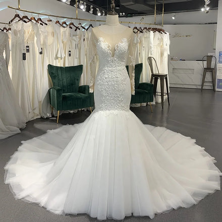 Jancember LSSG061 Lace Long Sleeve Backless Mermaid Wedding Dresses for Girls