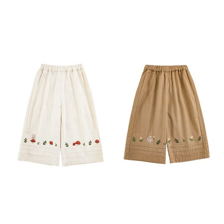 YOEHYAUL C2934 Supplier Wholesale Custom Cotton Embroidery Kids Girl Trousers Pants Spring Toddler Wide Leg Pants Children