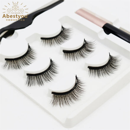 Abestyou Handmade 3D Faux Mink Magnetic Eyelashes Set with Invisible Eyeliner & Tweezer Reusable for Enhanced Eye Makeup