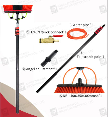 Zhenda Factory Best Standard Manual Version 6M Retractable Aluminum Pole Solar Panel Cleaning Brush with Water Fed Pole