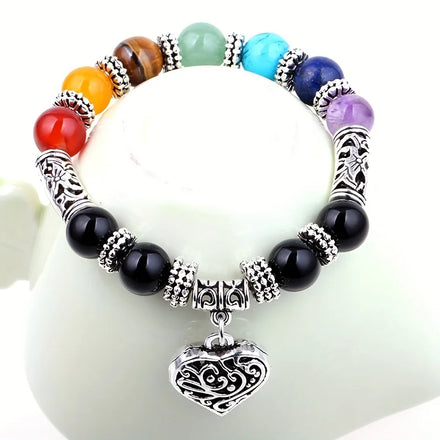 Trendy 7-Beat Heart-Shaped Beaded Bracelet with Pearl Natural Stone Hand Chain for Women and Men for Anniversary and Gifts