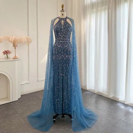 Jancembr LSCZ236 Shiny Halter Dubai Evening Prom Party Dresses With Cap Sleeve