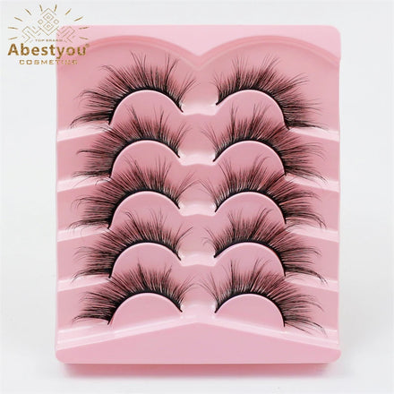 Abestyou 8D Cat Eye Lashes Dramatic Fox Eye for Fake Eyelashes Full Strip Natural Look Handmade Black Cotton Band 5 12-23mm