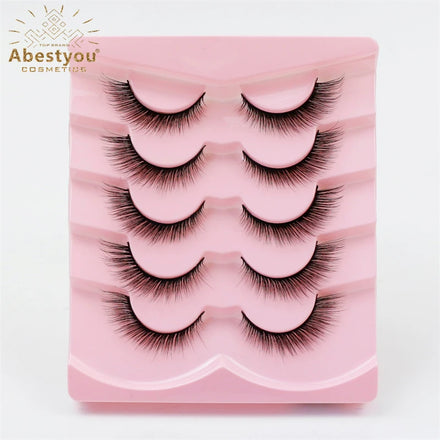 Abestyou 5 Pairs 3d 12mm Fox Eye Lashes Wispy False Eyelashes Natural Look Short Faux Mink Lashes Pack Fake Lashes Cat Eyelash