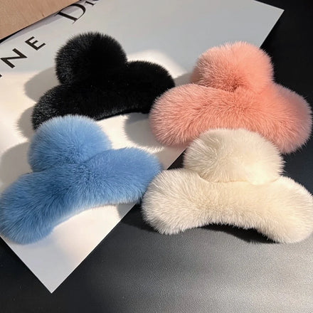 Large 14cm 16cm Winter Fall Hair Accessories Clamp Furry Hair Claws Clip Cross Fluffy Rabbit Fur Claw Clips for Thick Hair