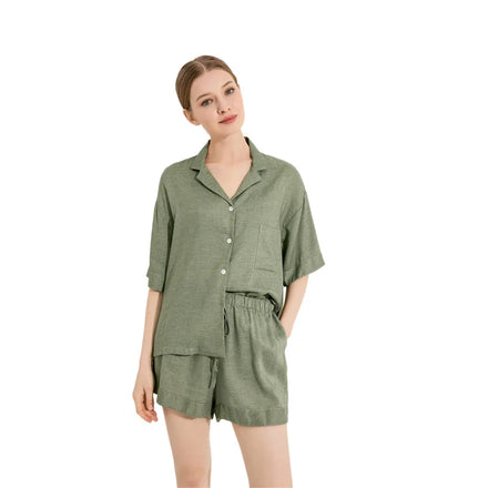 FUNG 6052 Top-Quality Supplier Fung 6052 Fashion Women's Ready-to-Ship Loose Linen Short Pajama Set