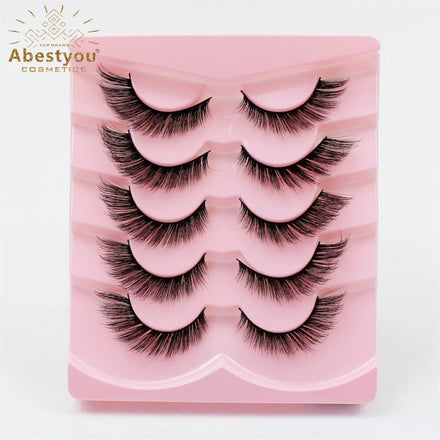 Abestyou 3D Full Strip Cat Eye Lashes Handmade Foxy New Faux Mink Eyelashes Full Thick Winged Black 12-23mm Cotton Band 5