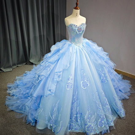 Jancember 6617 Elegant Blue Ball Gown Sweetheart Puffy Quinceanera Dresses