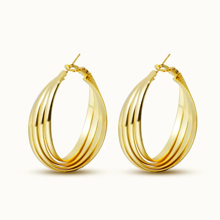 Wholesale Simple Earrings 18k Gold Plated Brass Geometric Twist Chunky Hoop Earrings Jewelry for Women Girl