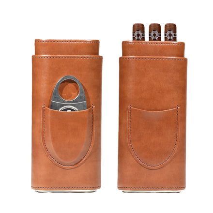 Factory Price Cigar Box PU Leather Storage of 3 Cigar Travel Portable Cedarwood Humidifying Cigar Holder