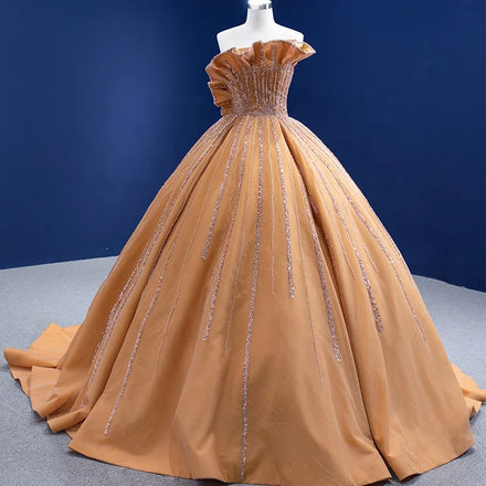 Jancember RSM67356 Elegant Sleeveless Empire Ball Gown Golden Evening Dresses