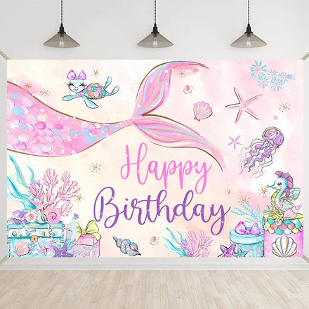 2024 Mermaid Backdrop for Photography Girl Princess Birthday Party Mermaid Tail Shell Baby Shower Photo Background Decor Props