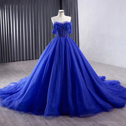 Jancember 231031 Glitter Royal Blue Sweetheart Off Shoulder Evening Women's Party Dresses