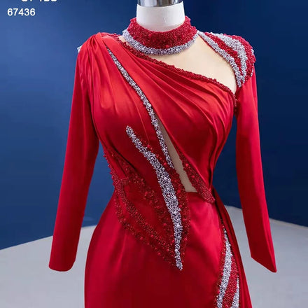 Jancember RSM67436 Sexy Red High Neck Mermaid Party Evening Dresses for Girls