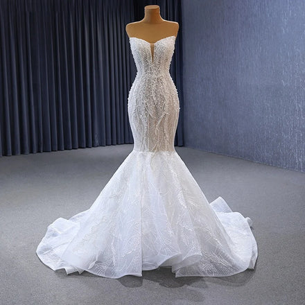 Jancember 222129 Slim Strapless Pearls Lace Fabric Wedding Dresses Mermaids