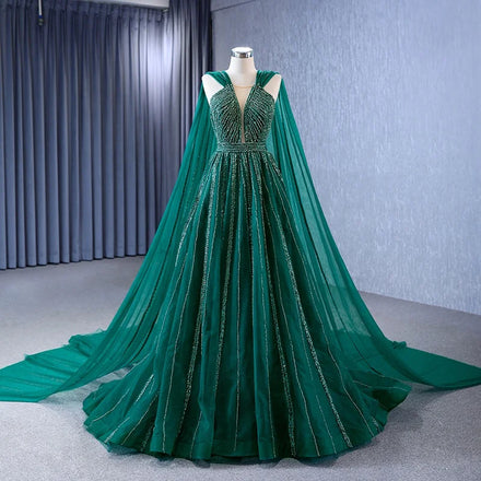 Jancember 222132 Tragitional Green Sleeveless Party Evening Dresses With Shawl