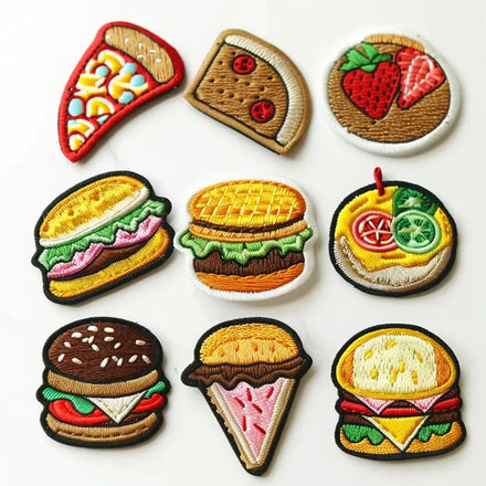 Custom Made Hamburger Cute Food Embroidery Iron on Heat Patches
