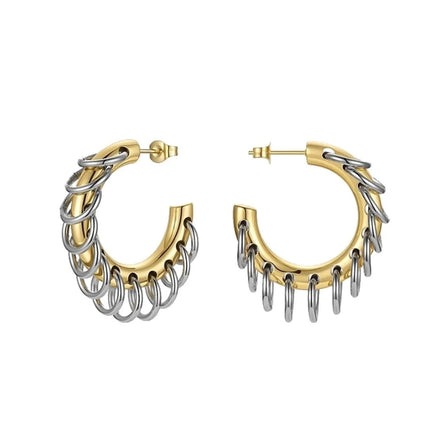 New Arrival Fashion Trendy 18K Gold Plated Stainless Steel Jewelry C Shaped Small Circle Mixed Color Accessories Earrings