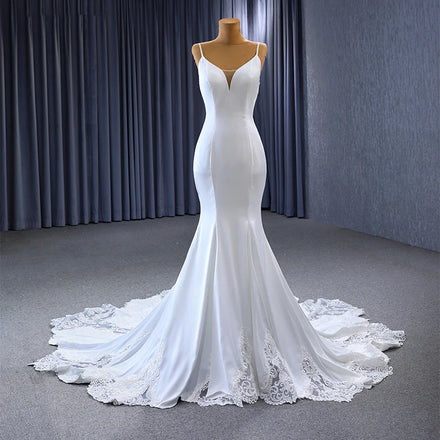 Jancember 222142 Simple Spaghetti Strap Satin Mermaid Wedding Gowns Dresses