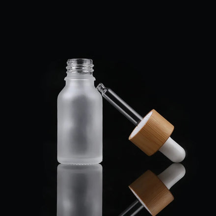 30ml Essential Oil Frosted GLASS Bottle Bamboo DROPPER with Round Tip
