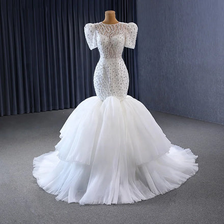 Jancember 231009 Crystal Short Sleeve Mermaid Wedding Bridal Dresses for Girls
