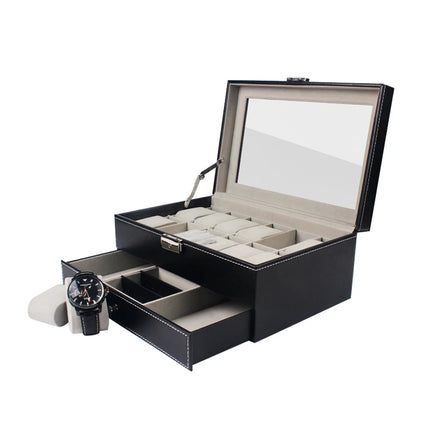 12 Slots Double Layer Luxury Watch Storage Organizer Window Lock Display Case for Wrist Watches