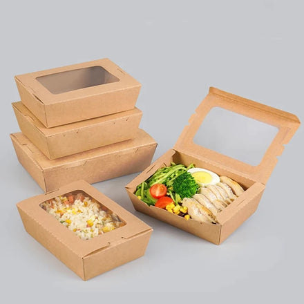 Custom Printed Disposable Biodegradable Kraft Paper Packaging Box Salad Fast Food Take Away Packaging Paper Box with Window