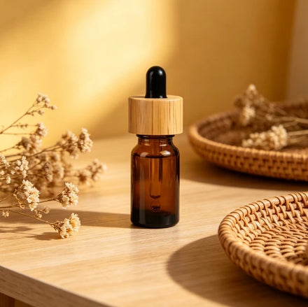 10ml Skin Care Body Oil Bottle Bamboo Essential Oil Amber Glass Dropper Bottle with Bamboo Cap