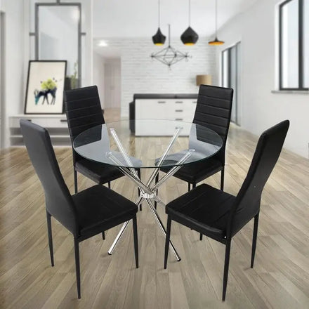 Modern 6 Seater Glass Dining Table and Chair Set with Space Saving Design for Home & Hotel Use