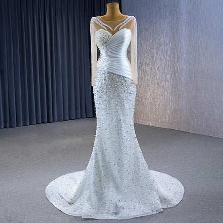 Jancember 231098 Crystal Rhinestone Long Sleeve Mermaid Pearls Evening Dresses