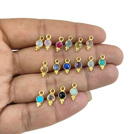 Tiny 4mm Gemstone Pendant Gold Plated 925 Sterling Silver Fancy Bezel Faceted Birthstone Necklace Making Charm Third Party