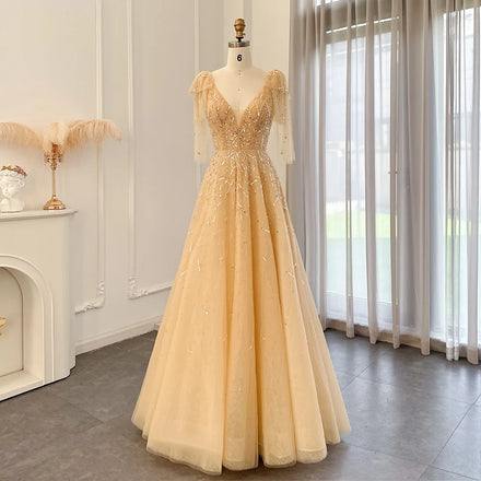 Jancember SZ097 Princess Backless Short Sleeve Formal Evening Party Dresses